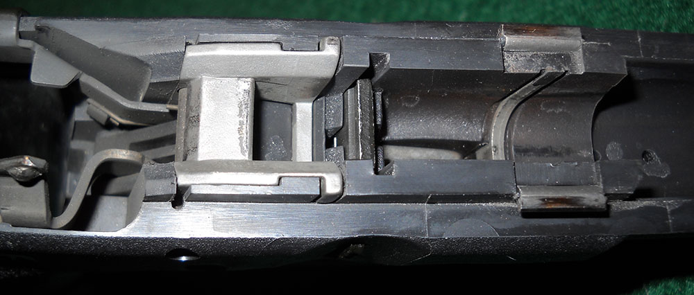detail, Glock 21 frame interior, forward of magazine well